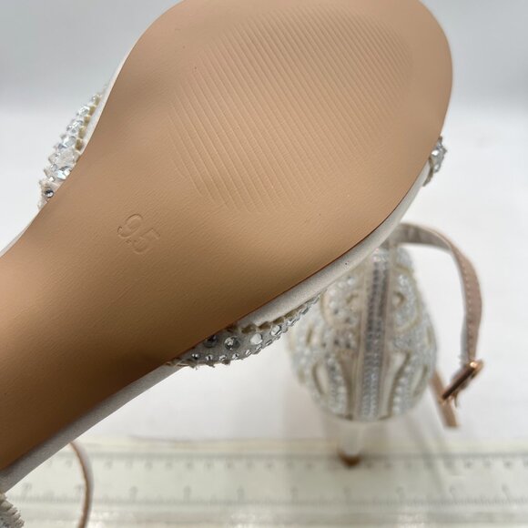 XYD Ivory Open Toe Rhinestones Ankle Strap Sandals Low Heel Bridal Evening Shoes - Picture 5 of 8